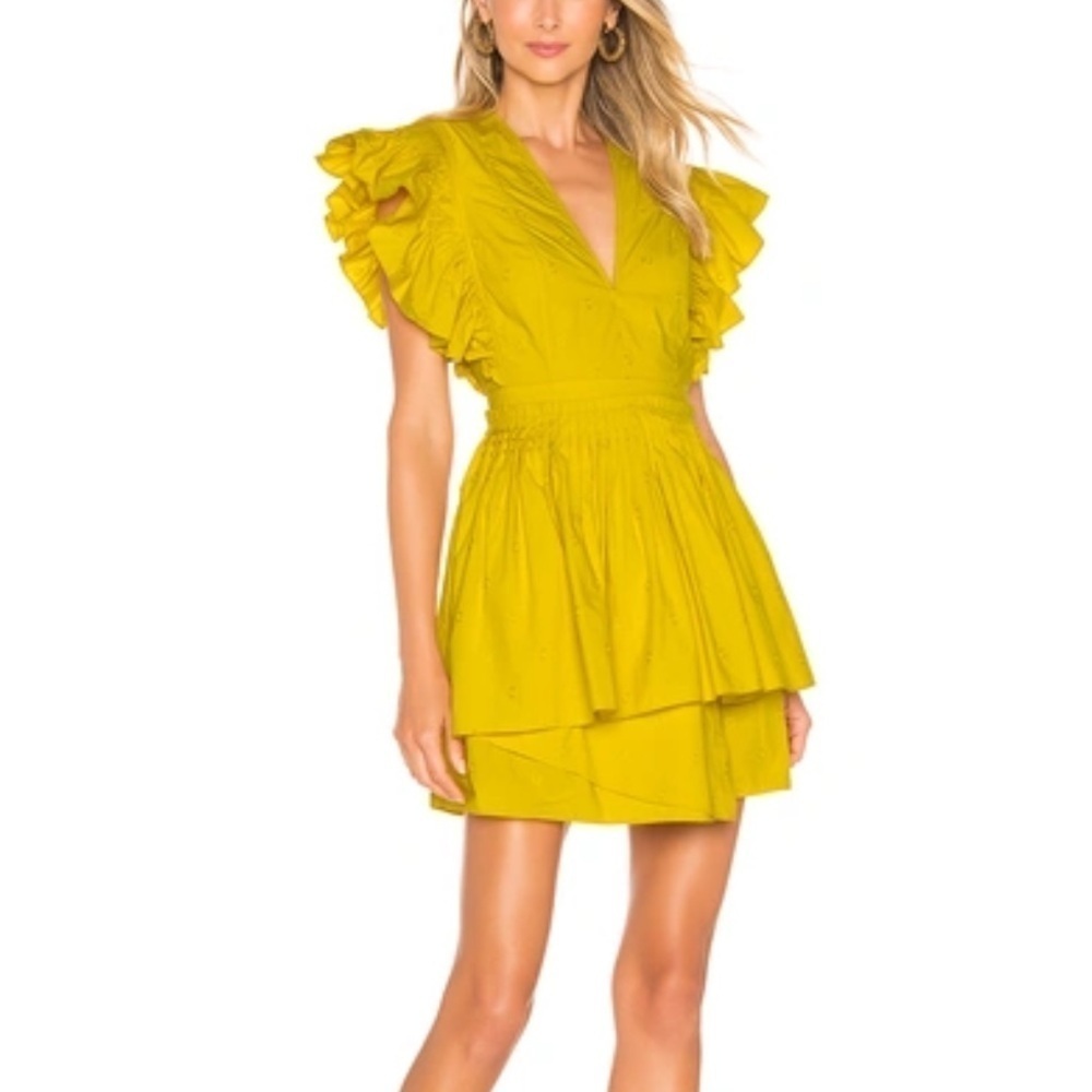 Ulla Johnson- Yellow Tessa Sleeveless Ruffle Mini Dress